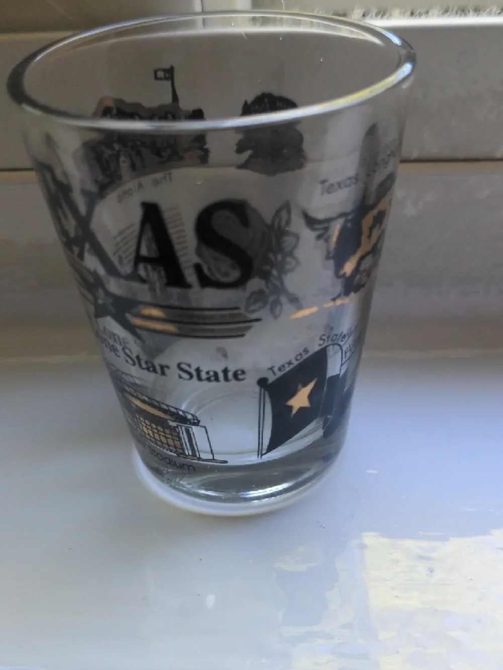 Texas The Lone Star State USA Shot Glass  Clear Glass with Black & Gold Graphics